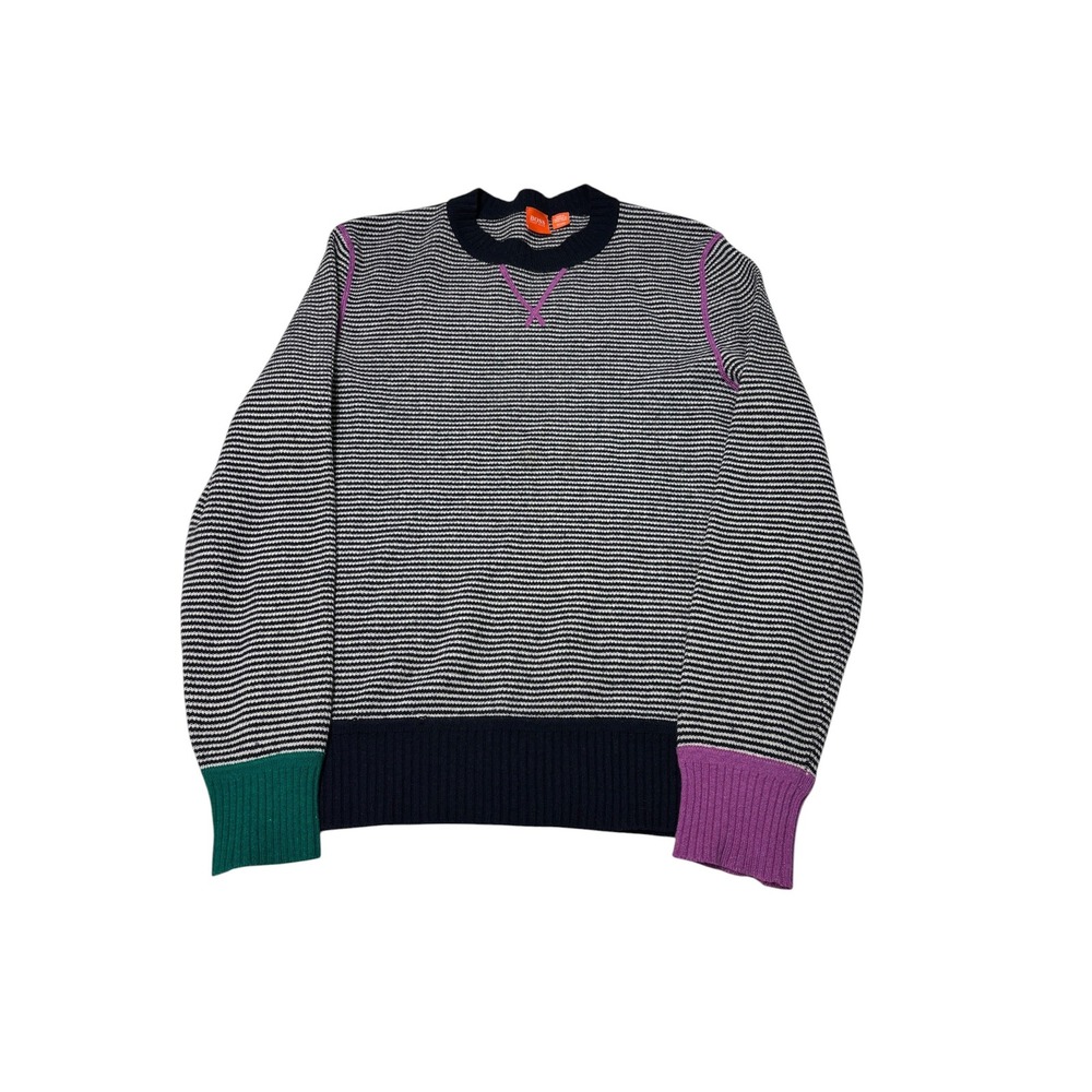 VTG Hugo Boss Orange Virgin Wool Striped Colorblock Sweater‎ Womens M Purple